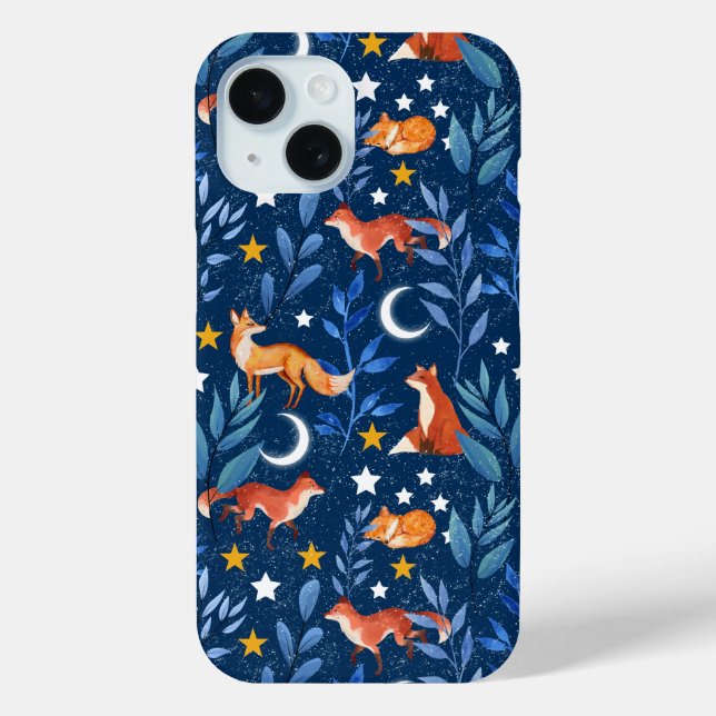 Coques Case-Mate iPhone Fox Night Forest Celestial Seamless Pattern (Verso)