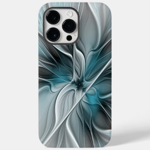 Coque Pour Pour iPhone 14 Pro Max Fractal Floral Moderne Abstrait Fleur Bleu Gris