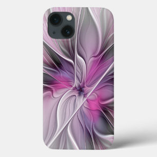 Coques Pour iPhone Fractal Floral Moderne Abstrait Fleur Rose Gris