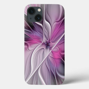 Case-Mate iPhone Case Fractal Floral Moderne Abstrait Fleur Rose Gris