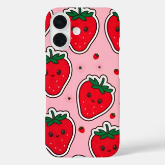 Coques iPhone 16 Fraise souriante Cute Kawaii