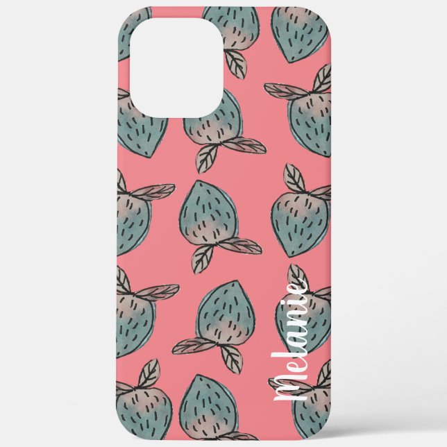 Coques Case-Mate iPhone Fraises à l'aquarelle Monogramme rose bleu   (Verso)