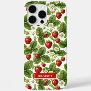 Coques iPhone 16 Pro Max Fraises à l'aquarelle Monogrammées