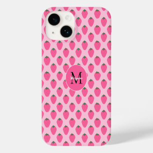 Coque Pour iPhone 14 Fraises roses, mignonnes customisées