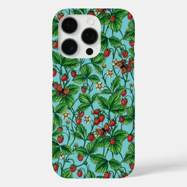 Coques Case-Mate iPhone Fraises sauvages sur bleu piscine (Verso)