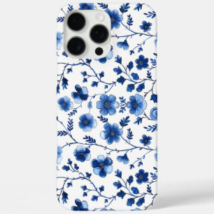Coques iPhone 16 Pro Max French Cottagecore Blue Floral Pattes Tissu Pap