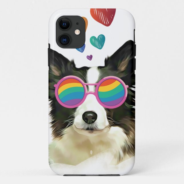 Coques Case-Mate iPhone Frontière Collie Chien avec Coeurs Saint-Valentin (Dos)