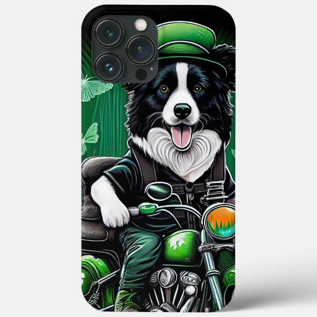 Coques Case-Mate iPhone Frontière Collie Chien Conduite Vélo St. Patrick's (Verso)