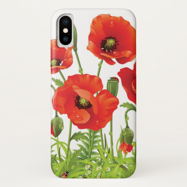 Coques Case-Mate iPhone Frontière horizontale avec le pavot rouge (Dos)