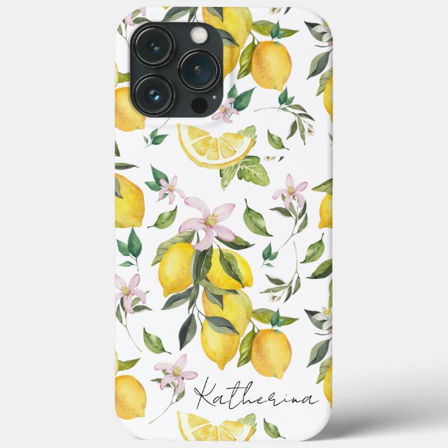 Coques Case-Mate iPhone Fruit au citron et aquarelle Motif Feuille (Verso)