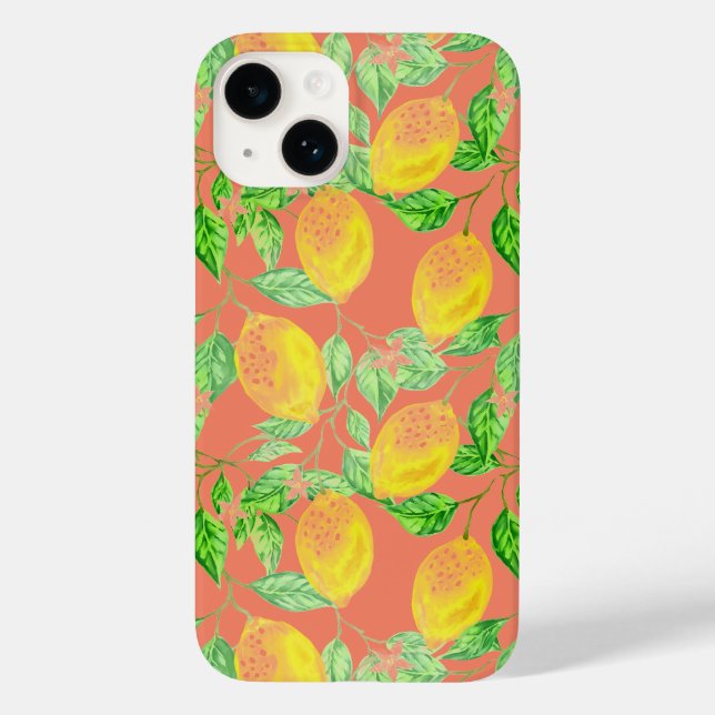 Coques Case-Mate iPhone Fruit citron motif jaune pêche rose (Verso)