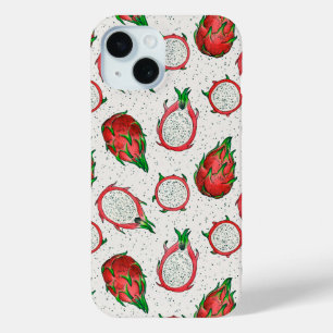 Coque Pour iPhone 15 Fruit de dragon rouge sur blanc