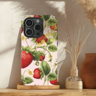 Coque Pour iPhone 15 Fruit mignon rouge, rose pastel et doré aux fraise