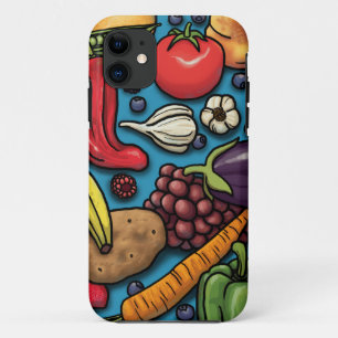 Coque iPhone 11 Fruits et légumes colorés en bleu