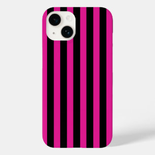 Coque Pour iPhone 14 Fuchsia and black candy stripes