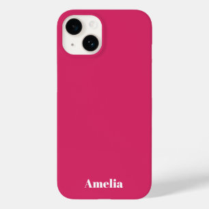 Coque Pour iPhone 14 Fuchsia blanc écriture moderne nom personnalisé