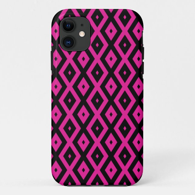 Coques Case-Mate iPhone Fuchsia et motif de diamants noirs (Dos)