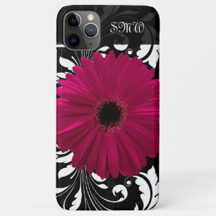 Coque iPhone 11 Pro Max Fuchsia Gerbera Daisy avec un vent noir et blanc