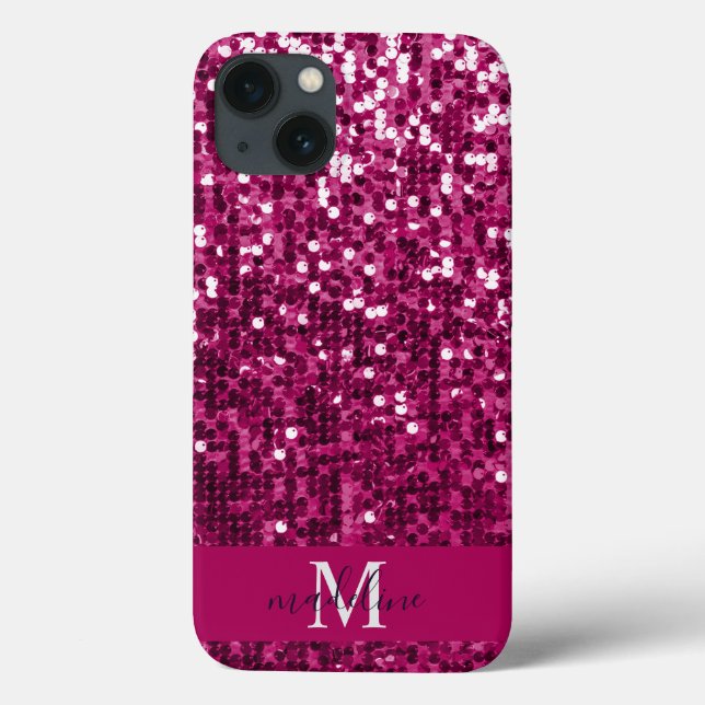 Coques Case-Mate iPhone Fuchsia|Séquin rose/Nom de la Parties scintillant (Verso)