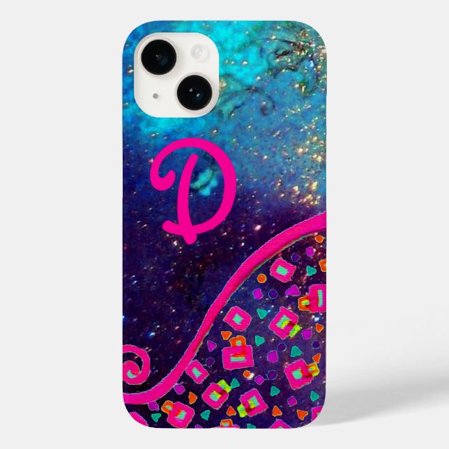 COQUES Case-Mate iPhone FUCHSIE ROSE TURQUOISE BLEU ABSTRAIT DÉCO MONOGRAM (Verso)