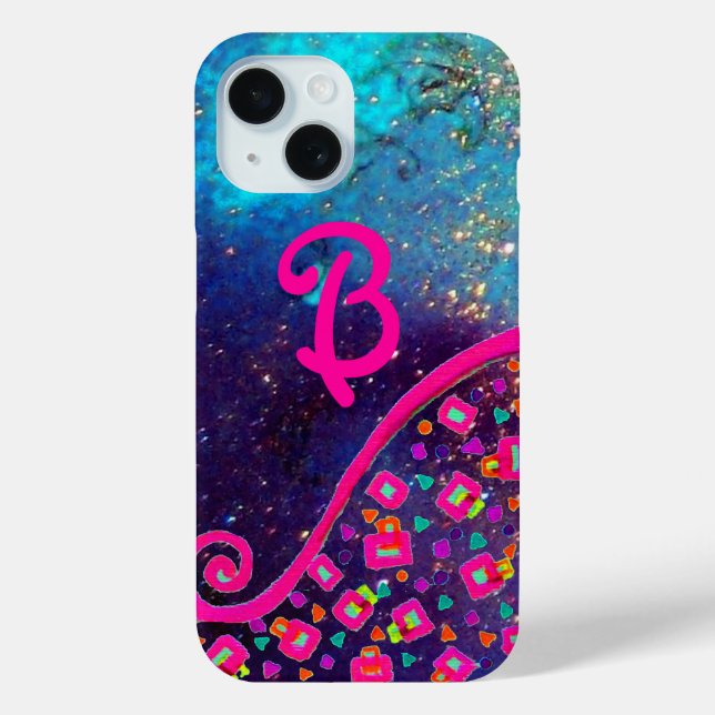 COQUES Case-Mate iPhone FUCHSIE ROSE TURQUOISE BLEU ABSTRAIT DÉCO MONOGRAM (Verso)