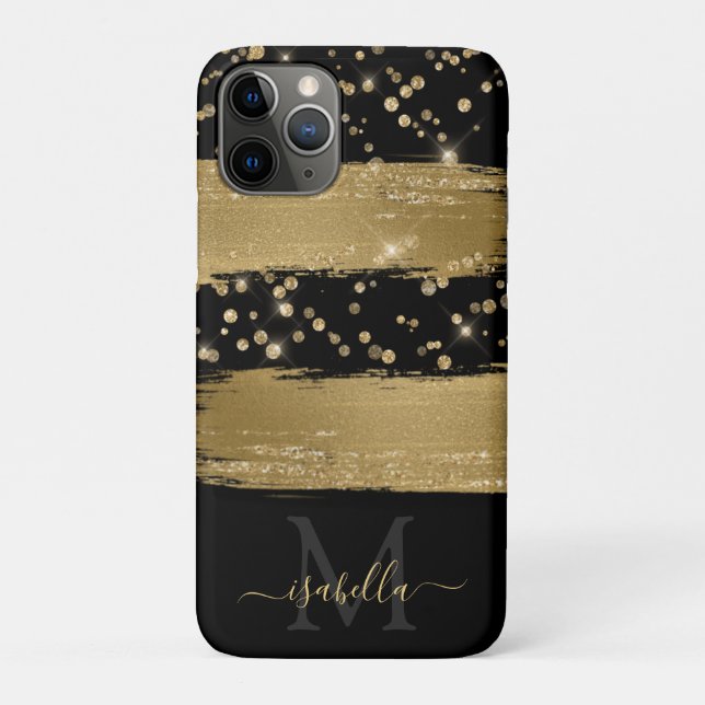 Coques Case-Mate iPhone Fun Black Gold Parties scintillant Script Monogram (Dos)