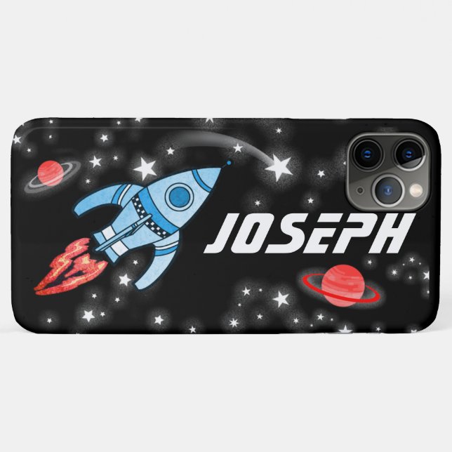 Coques Case-Mate iPhone Fusée spatiale nom de garçons noirs (Dos (Horizontal))