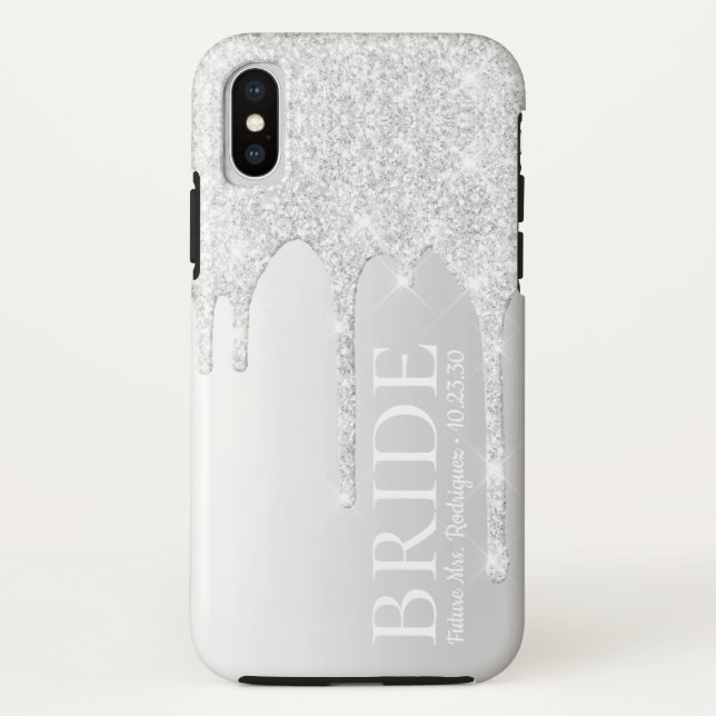 Coques Case-Mate iPhone Futur épouse Mrs Silver Glitter Drip (Dos)