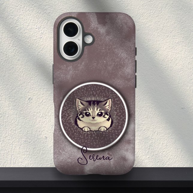 Coques Case-Mate iPhone Fuzzy Black White Peeking Cat Art Custom Name  (Créateur téléchargé)