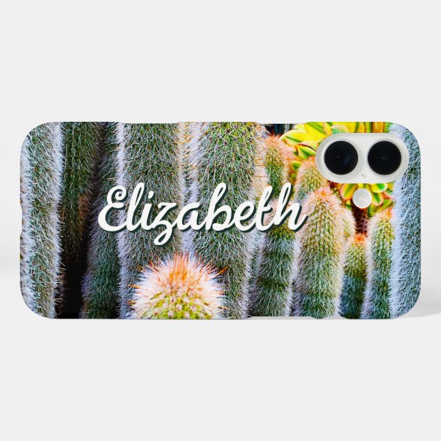 Coques Case-Mate iPhone Fuzzy Green Cactus Succulent Photo Nom personnalis (Verso (horizontal))