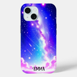 Coque Pour iPhone 15 Galaxie bleue céleste et rose Personnalisé
