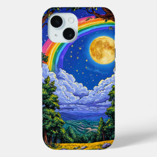 Coque Pour iPhone 15 Galaxie Lune Étoiles Espace Design Arc-en-ciel Cél