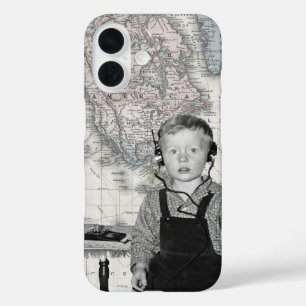 Coques iPhone 16 Garçon Avec Crystal Radio Set Carte