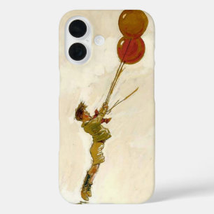Coques iPhone 16 Garçon vintage avec des ballons rouges à une fête 
