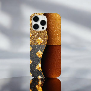 Coques iPhone 16 Pro Max Garde-flammes : Cuir revêtu de Parties scintillant