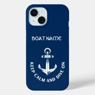 Coque Pour iPhone 15 Gardez votre calme et plongez, ancre bleu marine