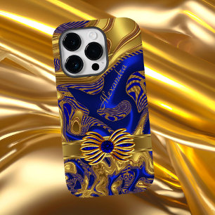 Coque Pour iPhone 14 Pro Garniture élégante abstraite bleu or