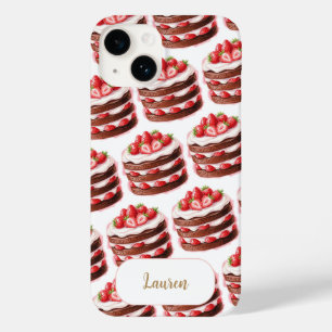 Coque Pour iPhone 14 Gâteaux au chocolat et à la fraise, nom personnali