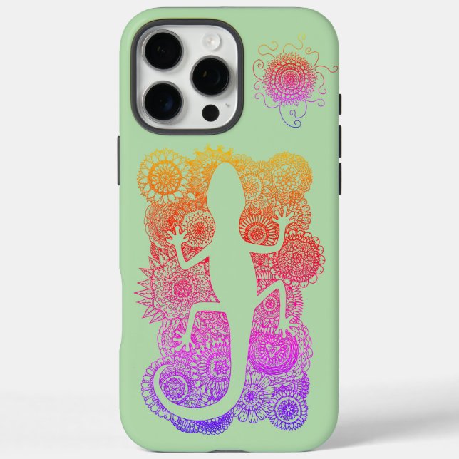Coques Case-Mate iPhone Gecko est assis sur Mandala Fleurs (Verso)