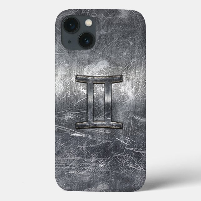 Coques Case-Mate iPhone Gemini Sign en Distressed Siver Steel (Verso)