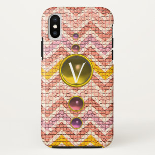 COQUE Case-Mate POUR iPhone GEMMES JAUNES ROSES ET CHEVRONS MOSAÏQUES MONOGRAM