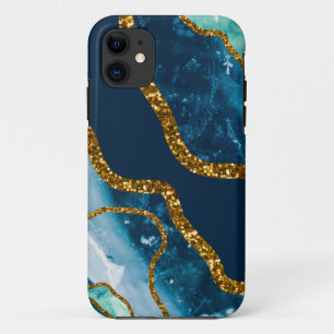 Case-Mate iPhone Case Géode Agate Bleu et Or