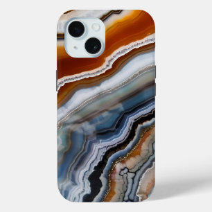 Coque Pour iPhone 15 Géode d'agate orange terre cuite blanc noir bleu