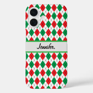 Coques iPhone 16 Géométrie rouge et verte de Noël
