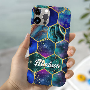 Coque Pour iPhone 15 Géométrique bleu turquoise pailleté faux chic fémi