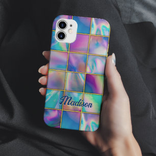 Coque Pour iPhone 15 Géométrique doré faux tendance holographique éléga