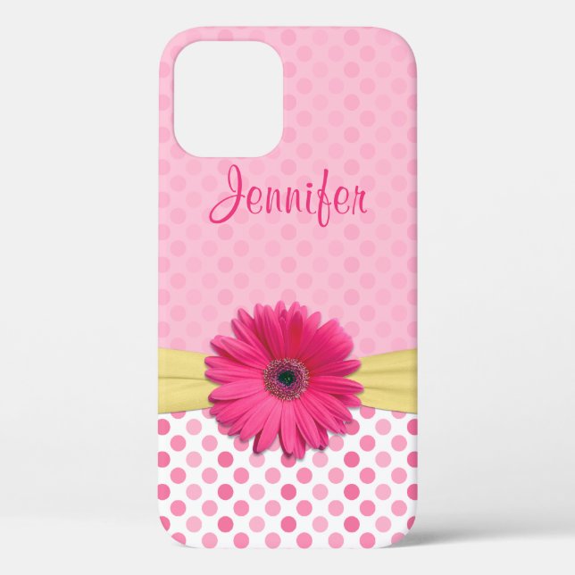 Coques Case-Mate iPhone Gérbera rose mignonne Daisy Polka Dot (Verso)