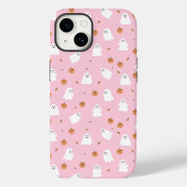 Coques Case-Mate iPhone Ghost mignon et Citrouille Motif d'Halloween rose (Verso)