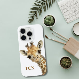 Coque iPhone 15 Pro Girafe Monogramme Initiales Aquarelle Mignonne Ado