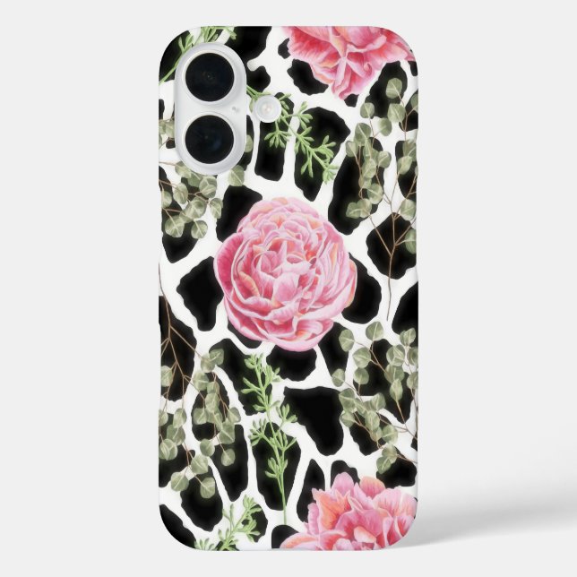 Coques Case-Mate iPhone Girafe rose et noire Motif et fleurs (Verso)